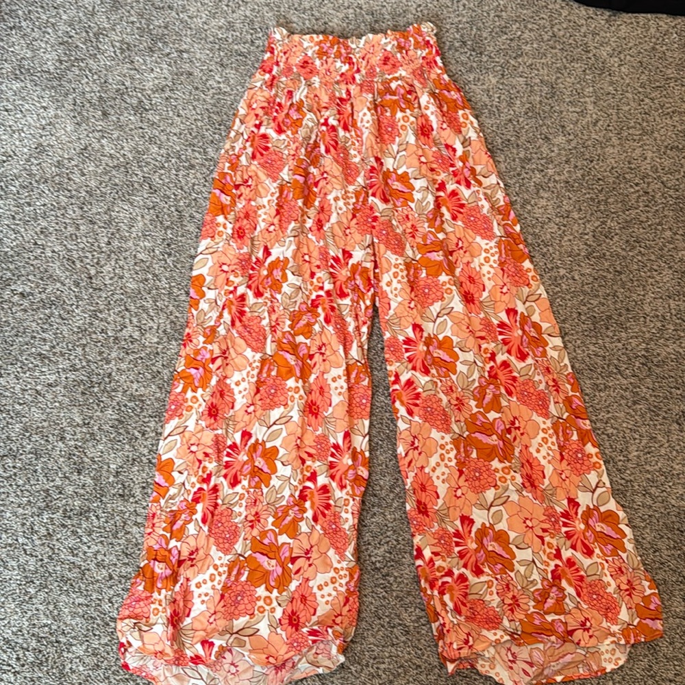 Wide leg smocked waist pants